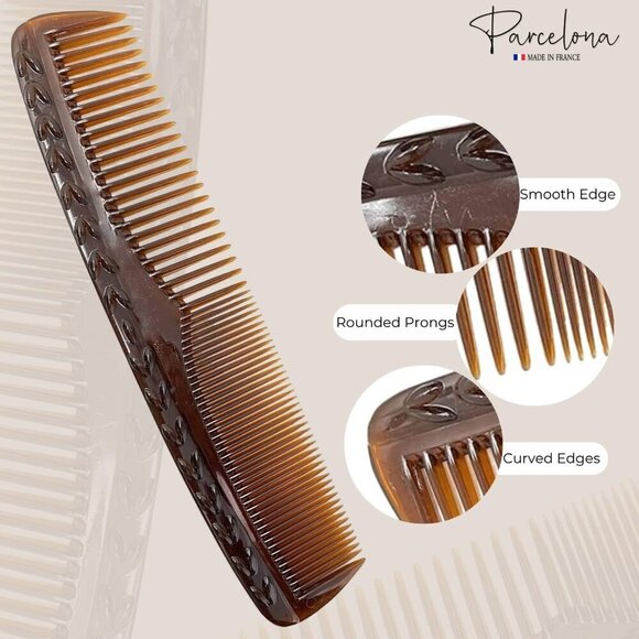 French Celluloid Toothed Hair Combs 8 Inch Set of 2 for Women Men Tortoise Shell main image 6
